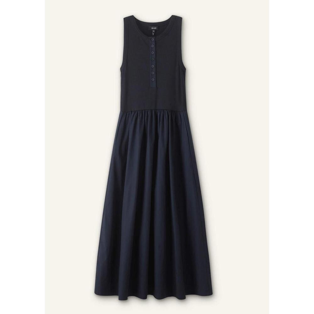 Me+Em Navy Button-Front Mixed Media Maxi Dress US12
